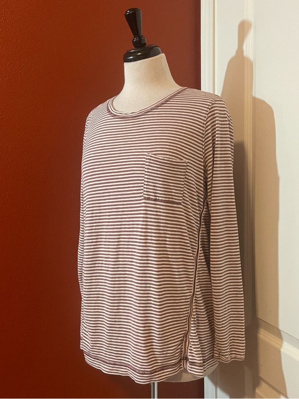 Poetry Women’s Hemp Cotton Lightweight Striped Long Sleeve Pocket‎ Top Tee